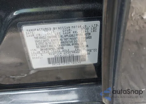 2013 Nissan Sentra S from USA, damaged, VIN 3N1AB7AP3DL780140